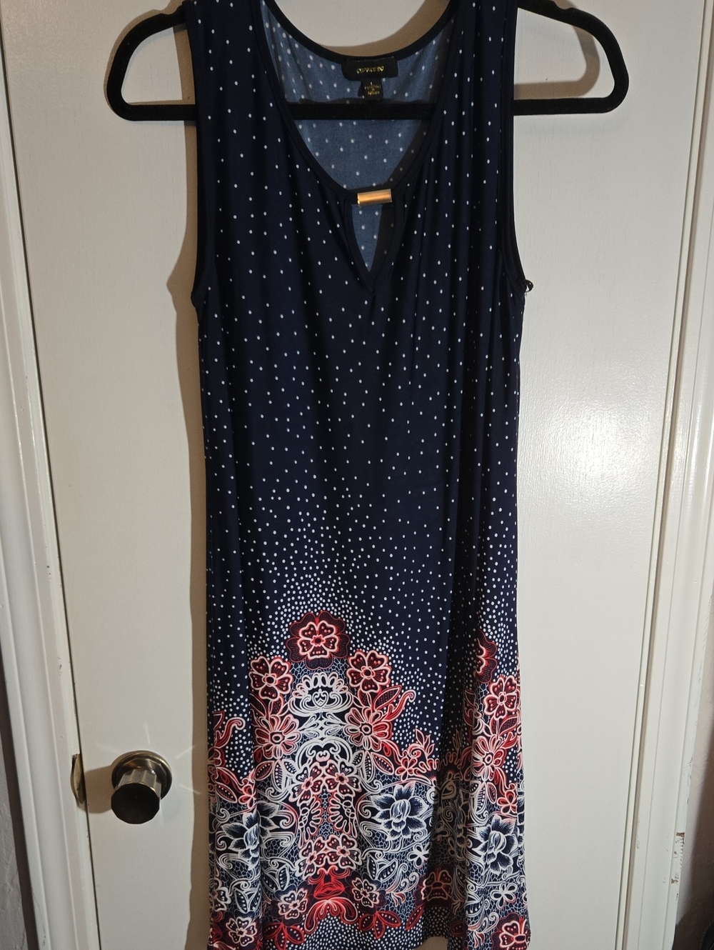 Espresso Navy and White Polka Dot Sleeveless Dress
